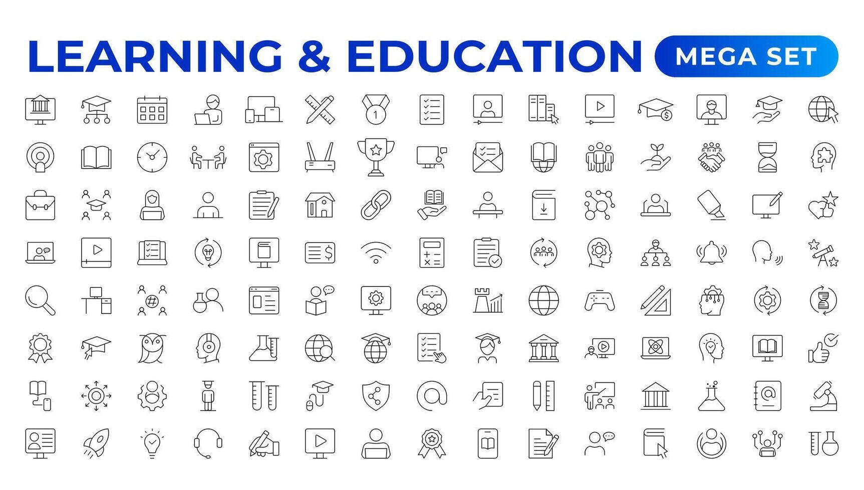 éducation apprentissage mince ligne ensemble. retour à école icône ensemble avec différent Icônes en relation à éducation, succès, académique sujets, et plus. éducation, école, modifiable accident vasculaire cérébral Icônes. vecteur