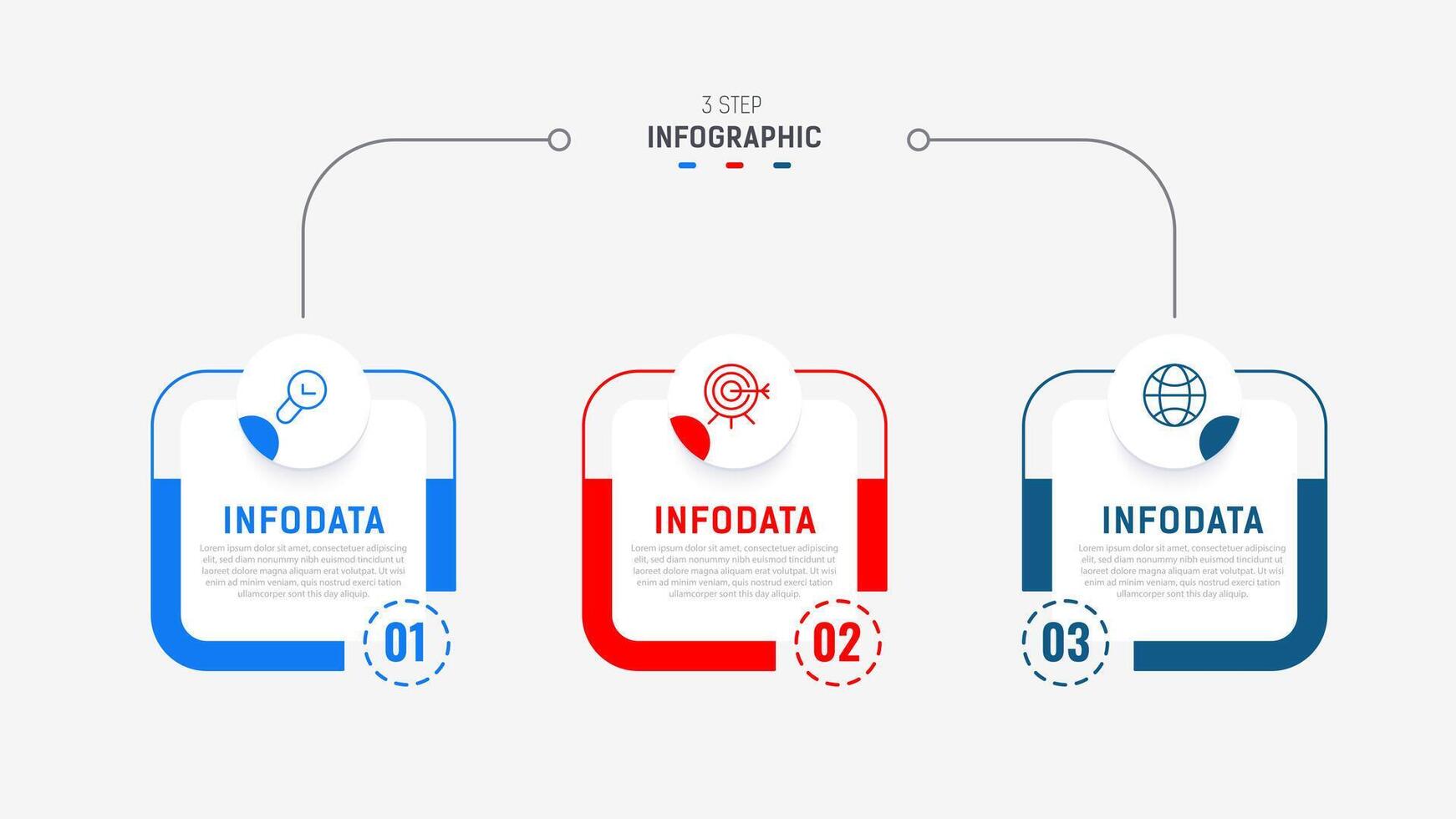 Trois étape infographie étiquette conception modèle avec ligne Icônes. processus pas diagramme, présentations, flux de travail mise en page, bannière, couler graphique, Info graphique illustration. vecteur