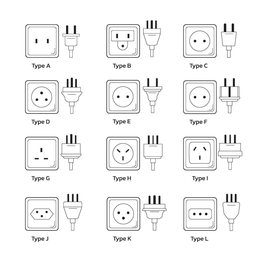 électrique prises électriques sur une blanc arrière-plan, avec une diverse ensemble de Puissance douilles vecteur