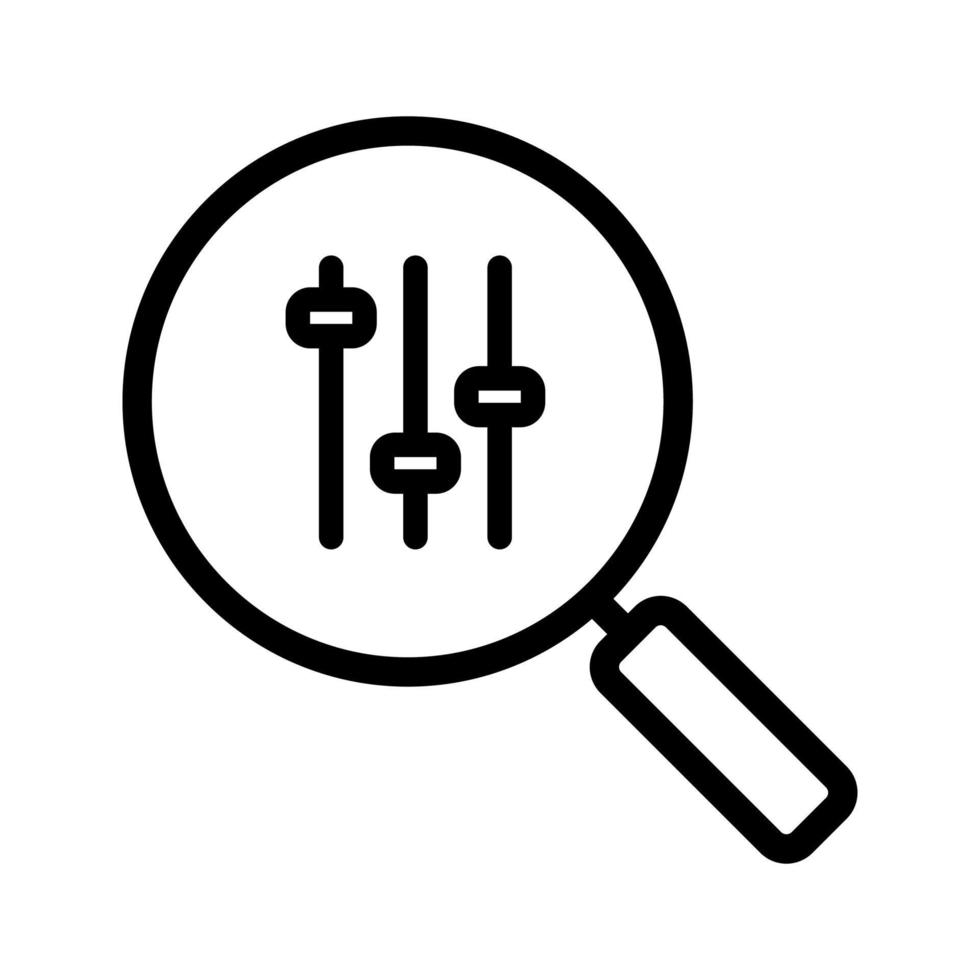 icône linéaire de recherche de préférences. illustration de la ligne mince. loupe avec symbole de contour d'égaliseur de musique. dessin de contour isolé de vecteur