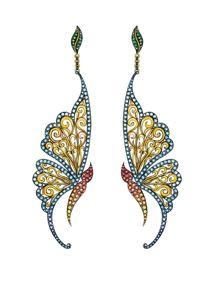 bijoux conception ancien art papillon des boucles d'oreilles esquisser par main dessin. vecteur