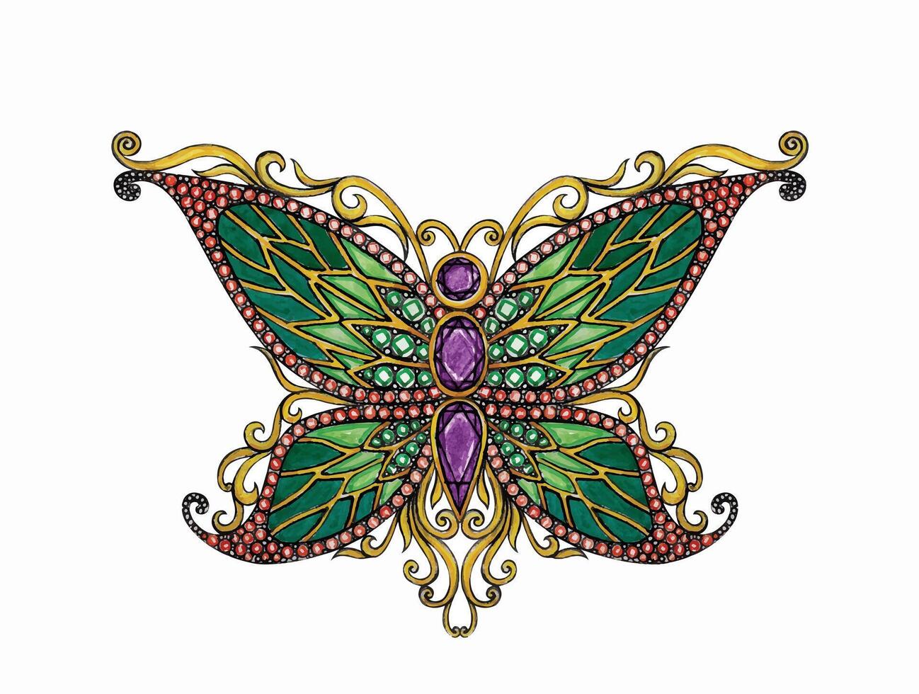 bijoux conception ancien art papillon broche esquisser par main dessin. vecteur