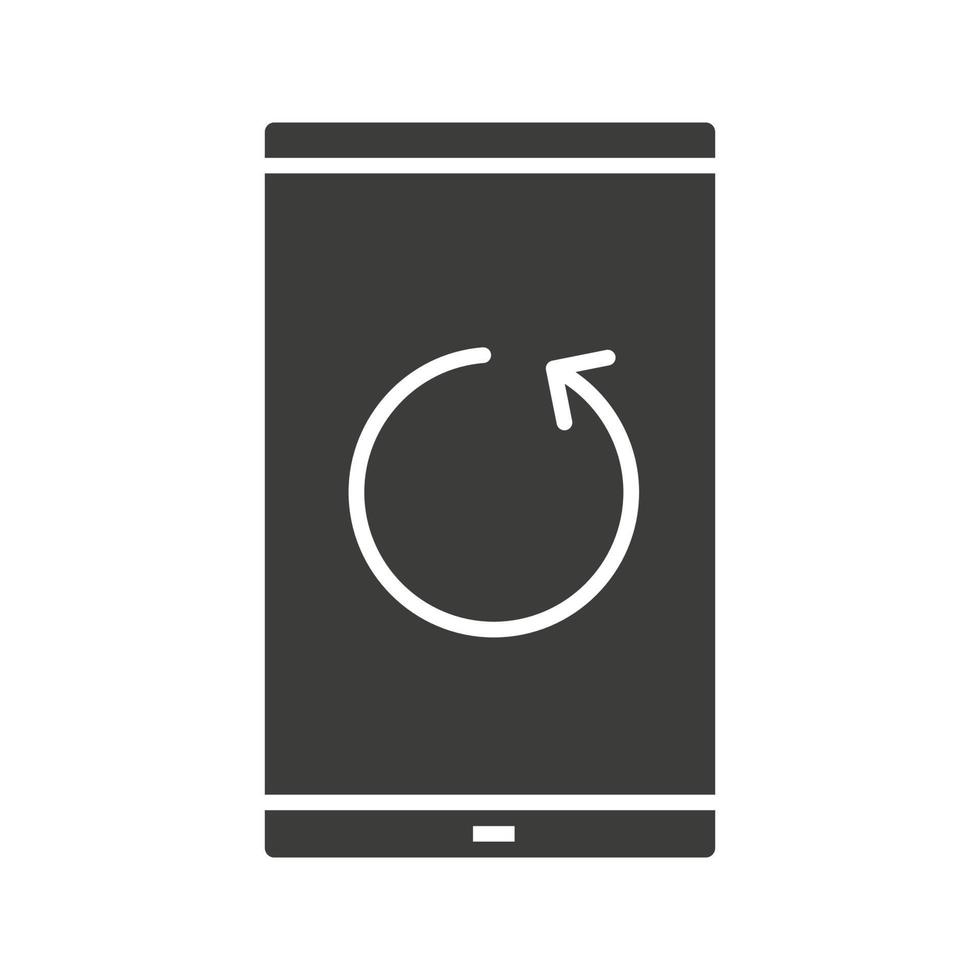 icône de glyphe de bouton de recharge de smartphone. symbole de silhouette. redémarrage du téléphone intelligent. espace négatif. illustration vectorielle isolée vecteur