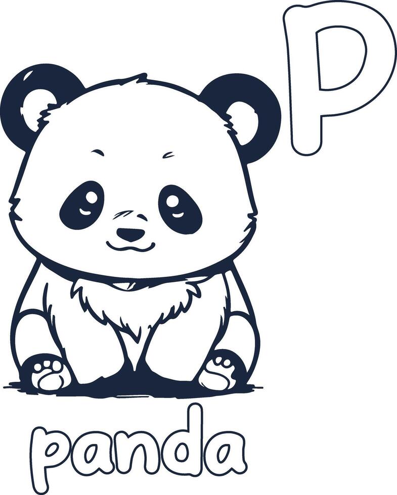 Panda illustration noir et blanc Panda alphabet coloration livre ou page pour les enfants vecteur