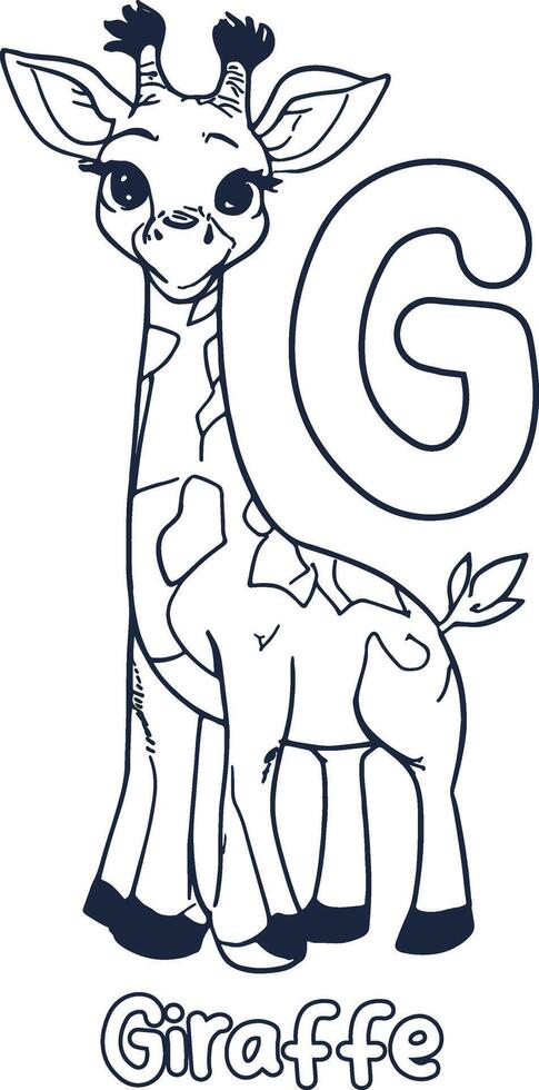 girafe illustration noir et blanc girafe alphabet coloration livre ou page pour les enfants vecteur