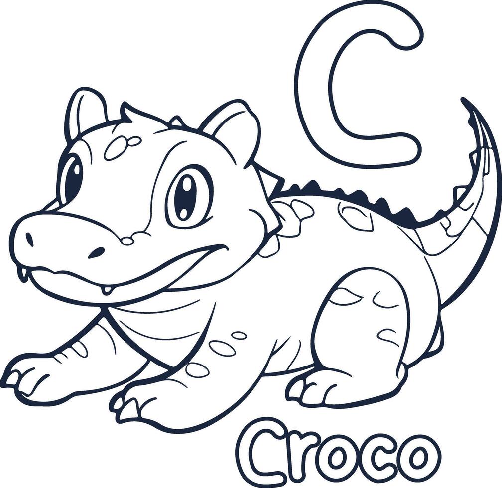 crocodile vecto illustration noir et blanc crocodile alphabet coloration livre ou page pour les enfants vecteur
