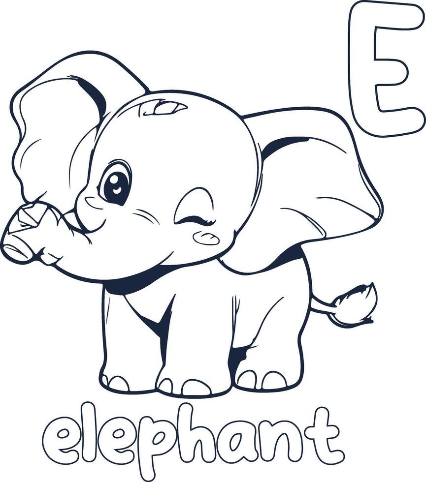 l'éléphant illustration noir et blanc l'éléphant alphabet coloration livre ou page pour les enfants vecteur