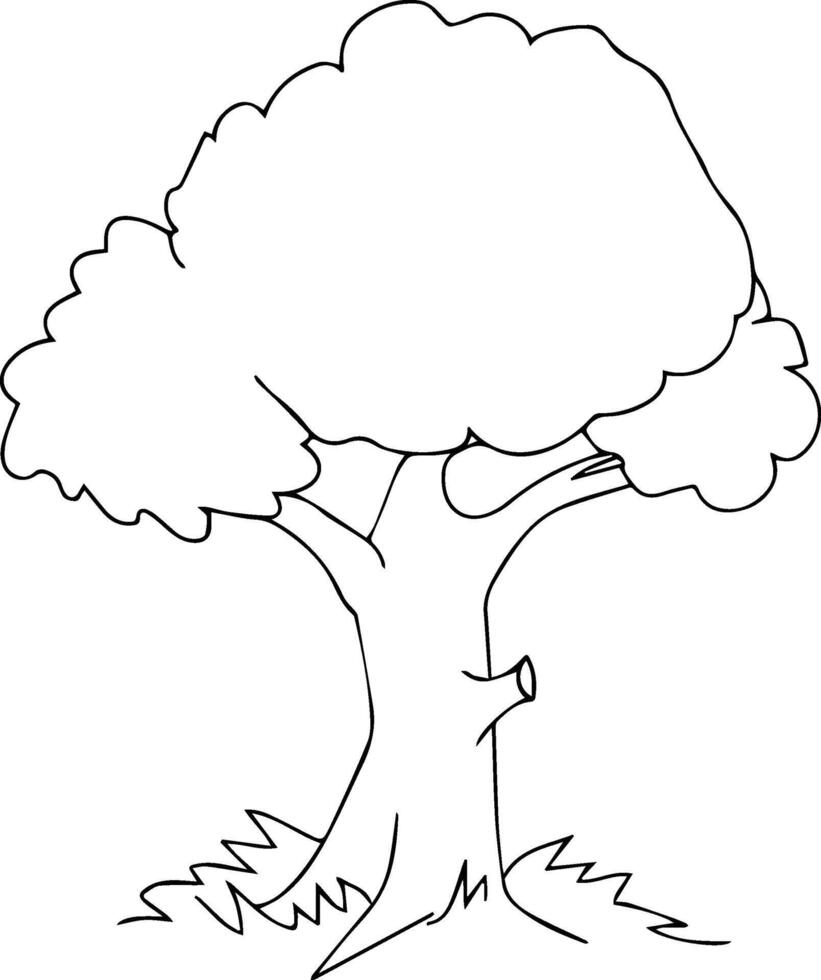 noir et blanc dessin animé illustration de une gros arbre avec brouillard ou nuage pour coloration livre vecteur