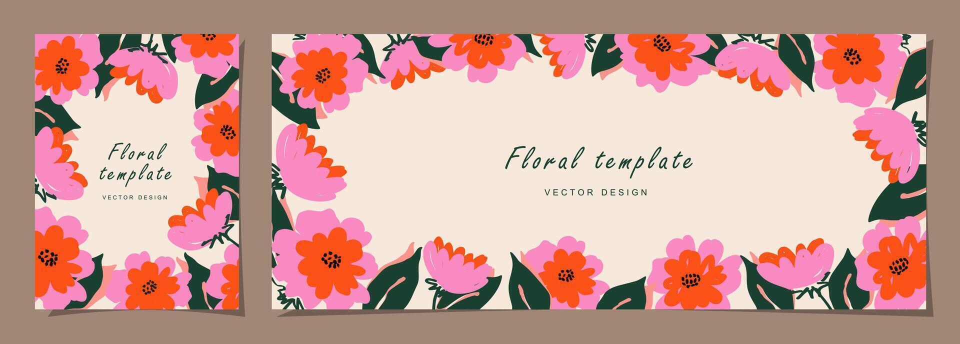 floral modèle ensemble pour affiche, carte, couverture, mur art, bannière dans moderne minimaliste style et Facile été conception modèles avec fleurs et les plantes. vecteur