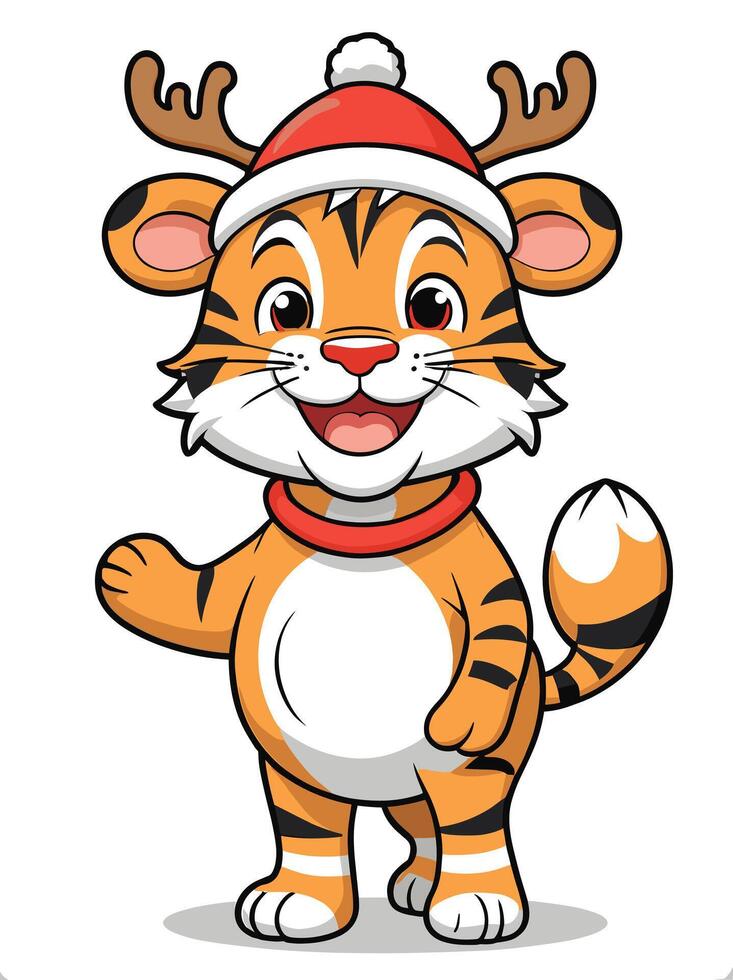 mignonne tigre - dessin animé animal personnage. illustration dans plat style isolé sur gris Contexte. vecteur