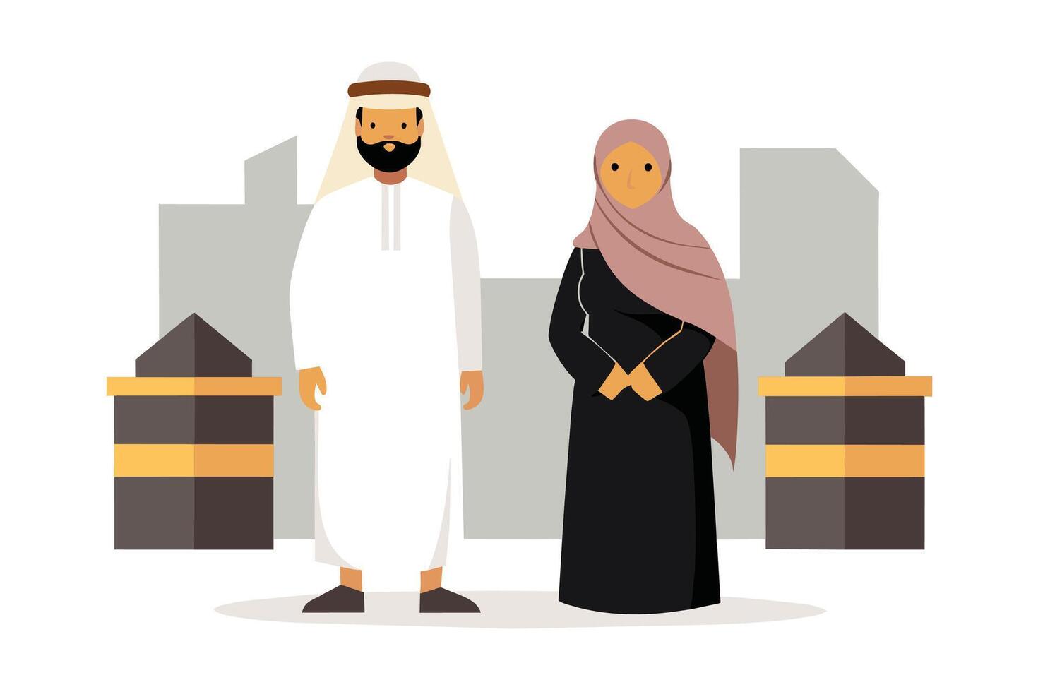 une digne homme et femme habillé dans traditionnel hajj tenue vecteur