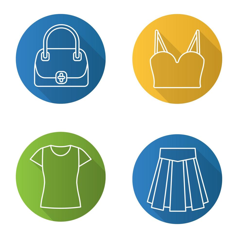 accessoires pour femmes plat linéaire grandissime icônes définies. sac à main, haut, jupe, t-shirt. illustration de la ligne vectorielle vecteur