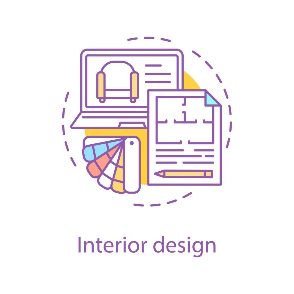 icône de concept de design d'intérieur. illustration de fine ligne d'idée de développement de meubles. plan d'étage. dessin de contour isolé de vecteur