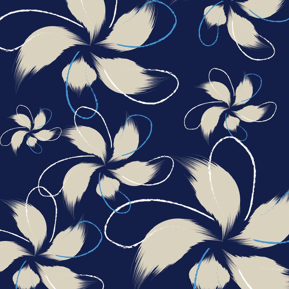 sans couture main dessin modèle et illustration. une floral modèle textile tropical bicolore fleurs vecteur