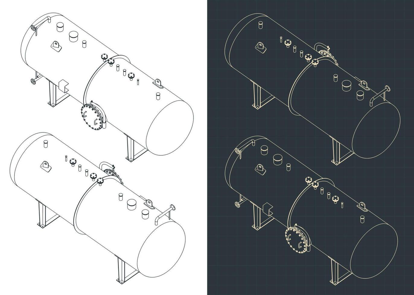 horizontal pression réservoir isométrique plans vecteur