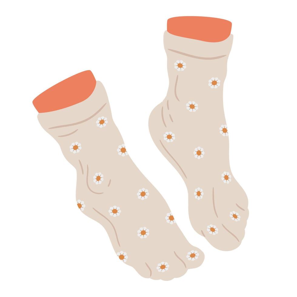 pieds portant chaussettes. main tiré pieds dans coton chaussettes, paire pieds dans détendu position plat isolé illustration. Humain pieds sur blanc Contexte vecteur