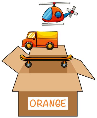 Boîte en carton avec étiquette orange vecteur