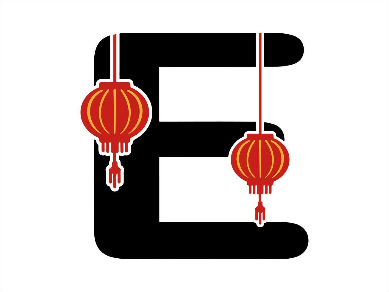 chinois lanterne alphabet lettre e vecteur