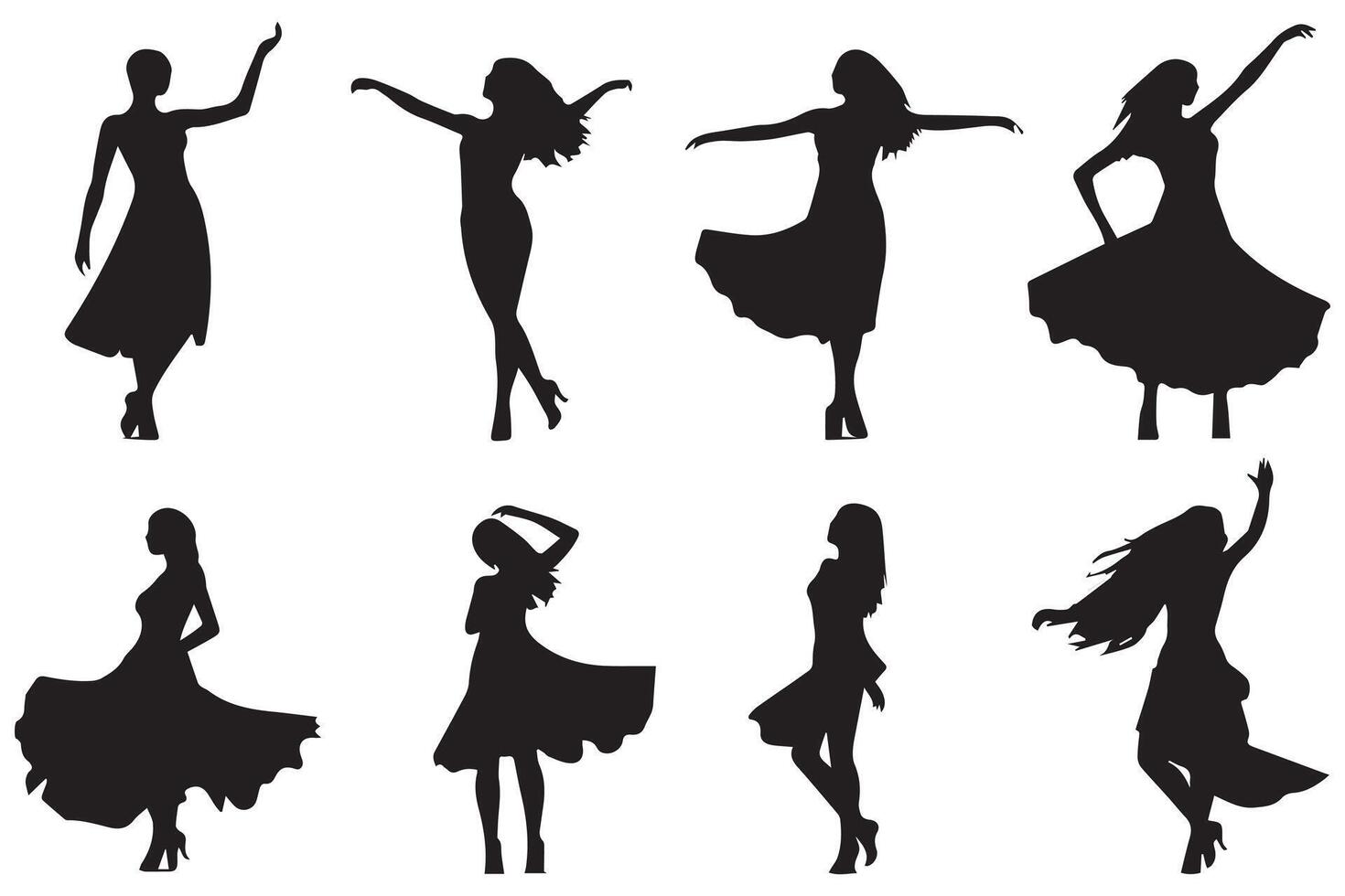 noir silhouette de dansant les filles sur blanc Contexte vecteur