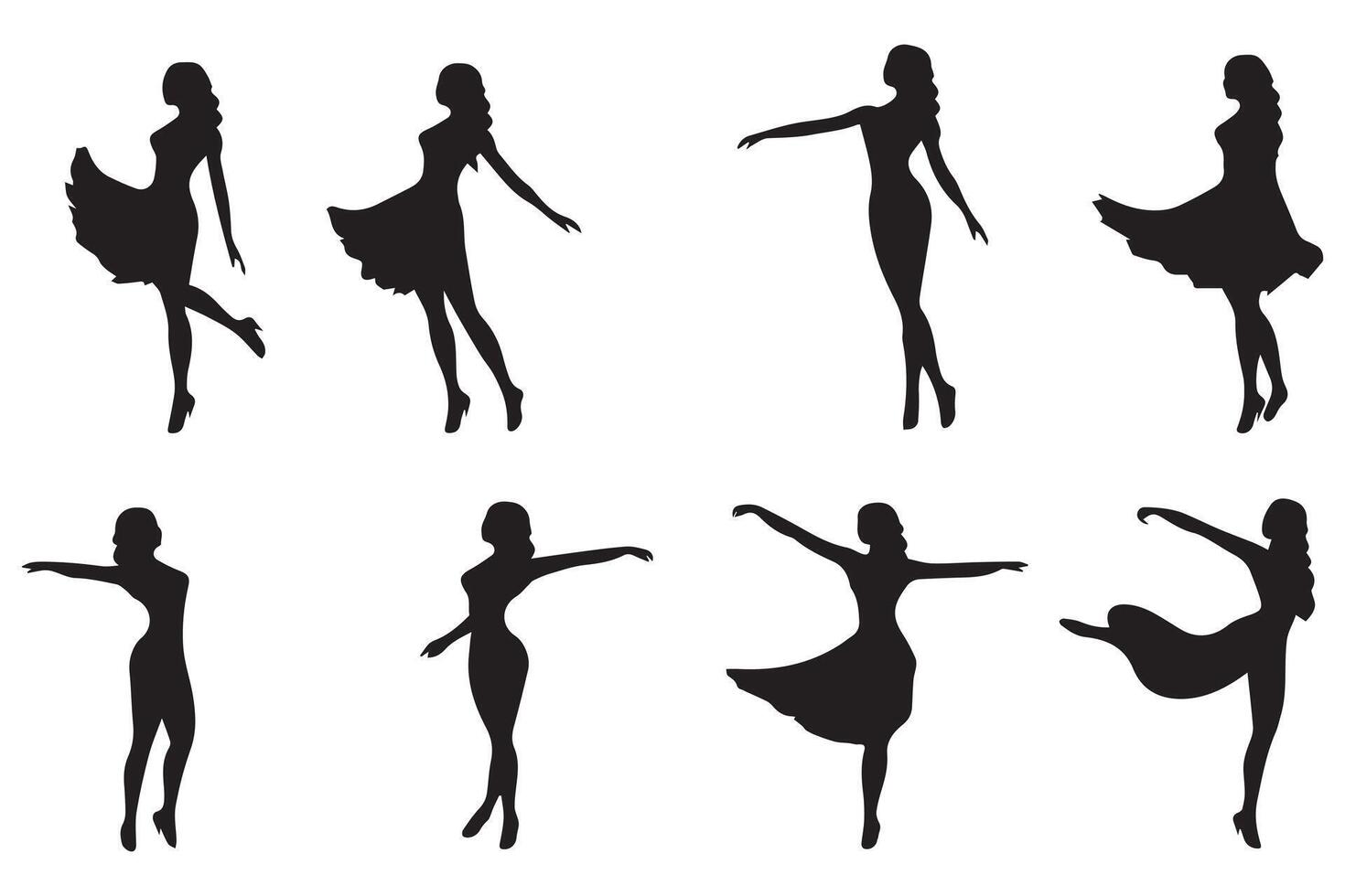 noir silhouette de dansant les filles sur blanc Contexte vecteur
