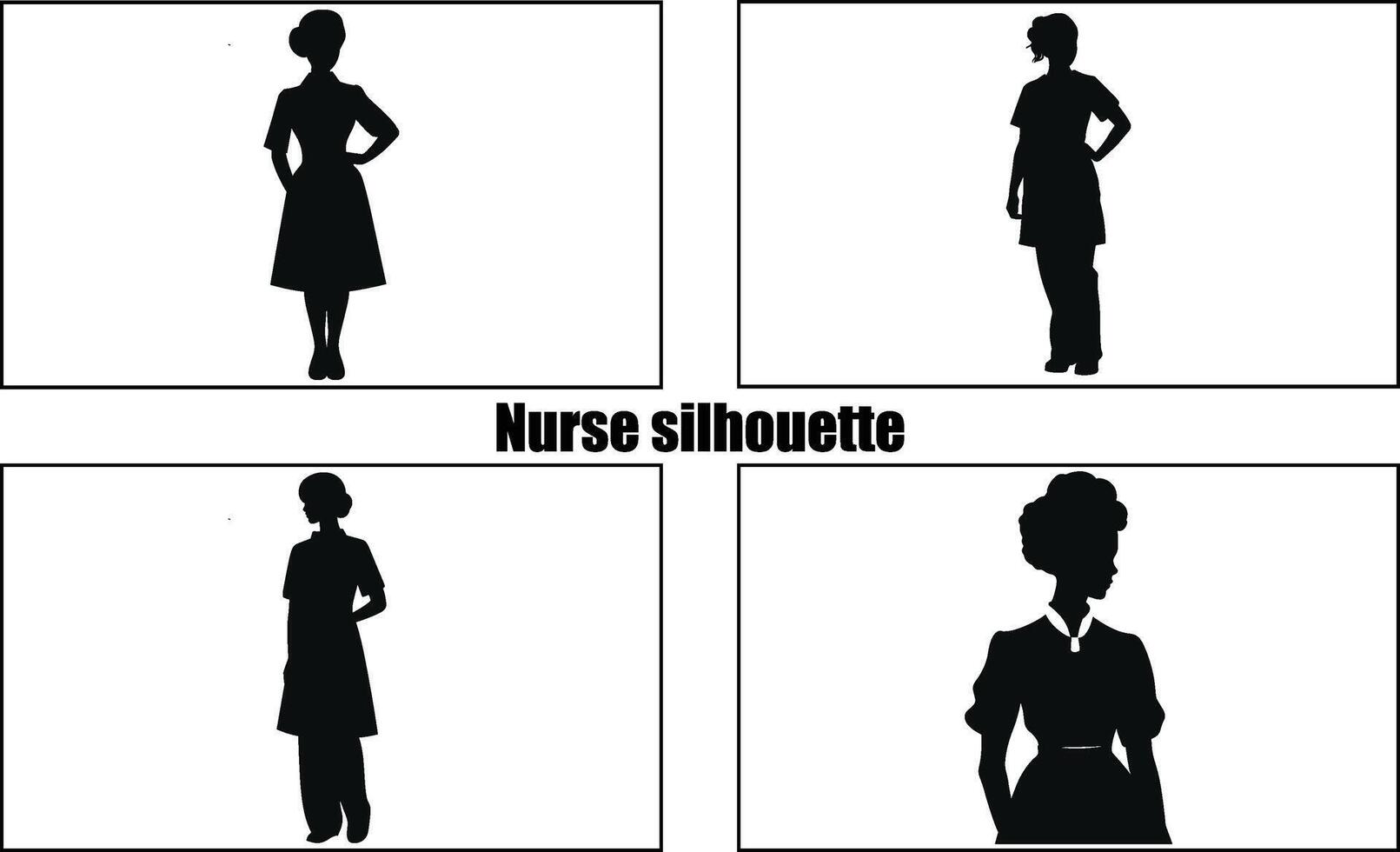 infirmière femelle silhouettes ensemble, silhouettes de infirmière dans hôpital noir clipart collection vecteur