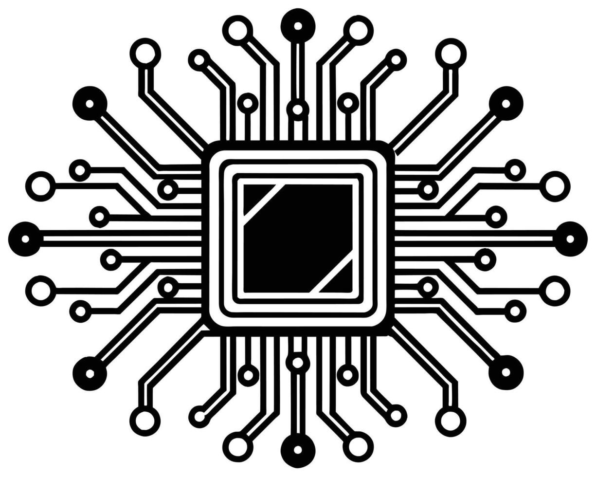 noir processeur icône isolé sur noir Contexte vecteur