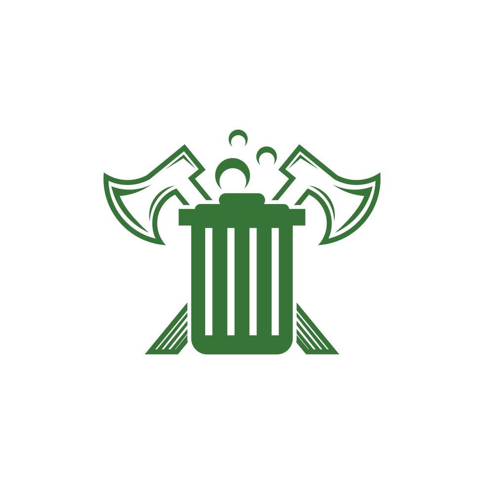 poubelle poubelle nettoyage avec hache outil logo conception modèle vecteur