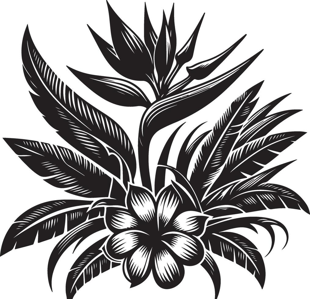 tropical fleur, noir Couleur silhouette, noir Couleur silhouette vecteur