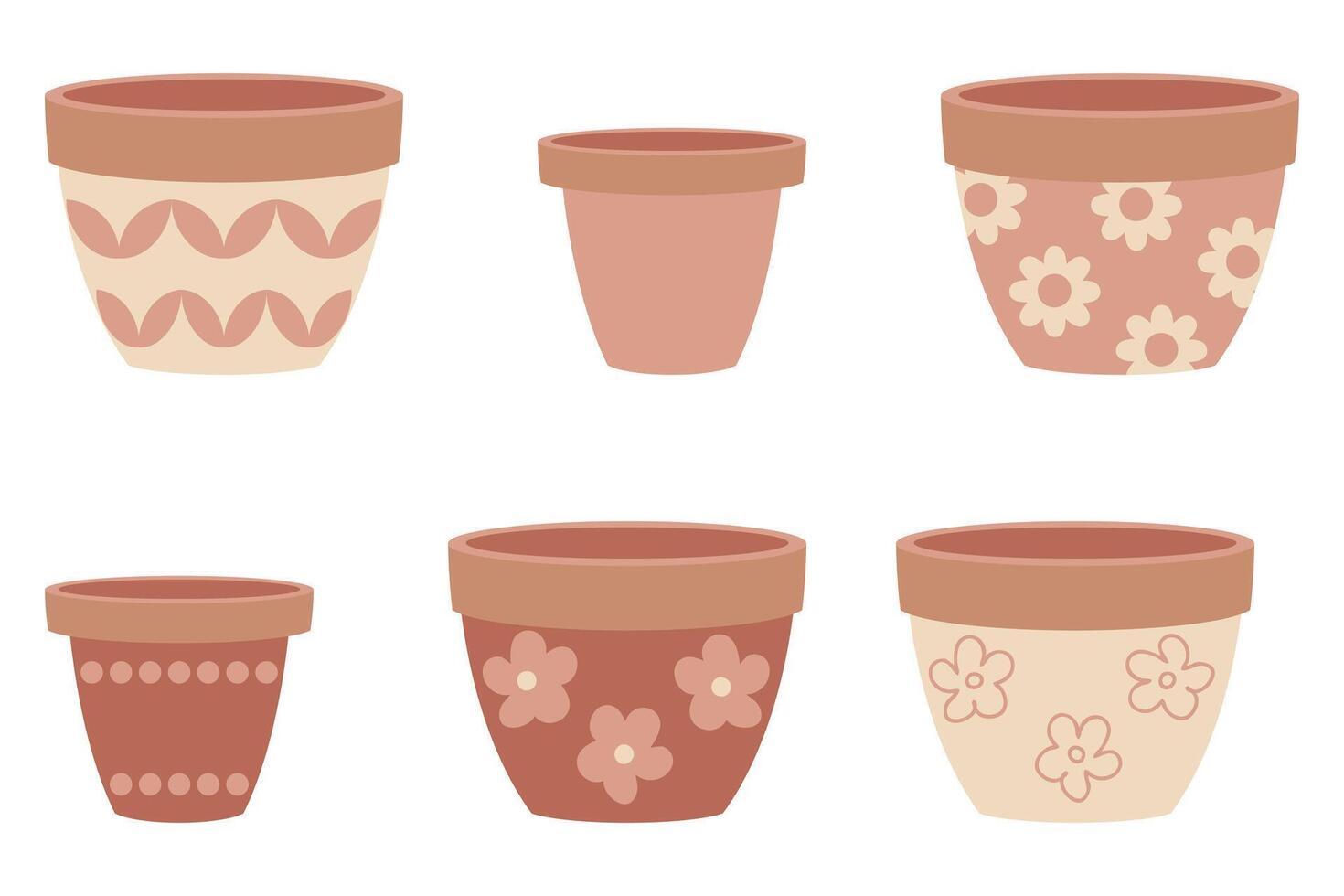 vide fleur terre cuite des pots de différent formes collection. main tiré illustration isolé sur blanc Contexte. vecteur