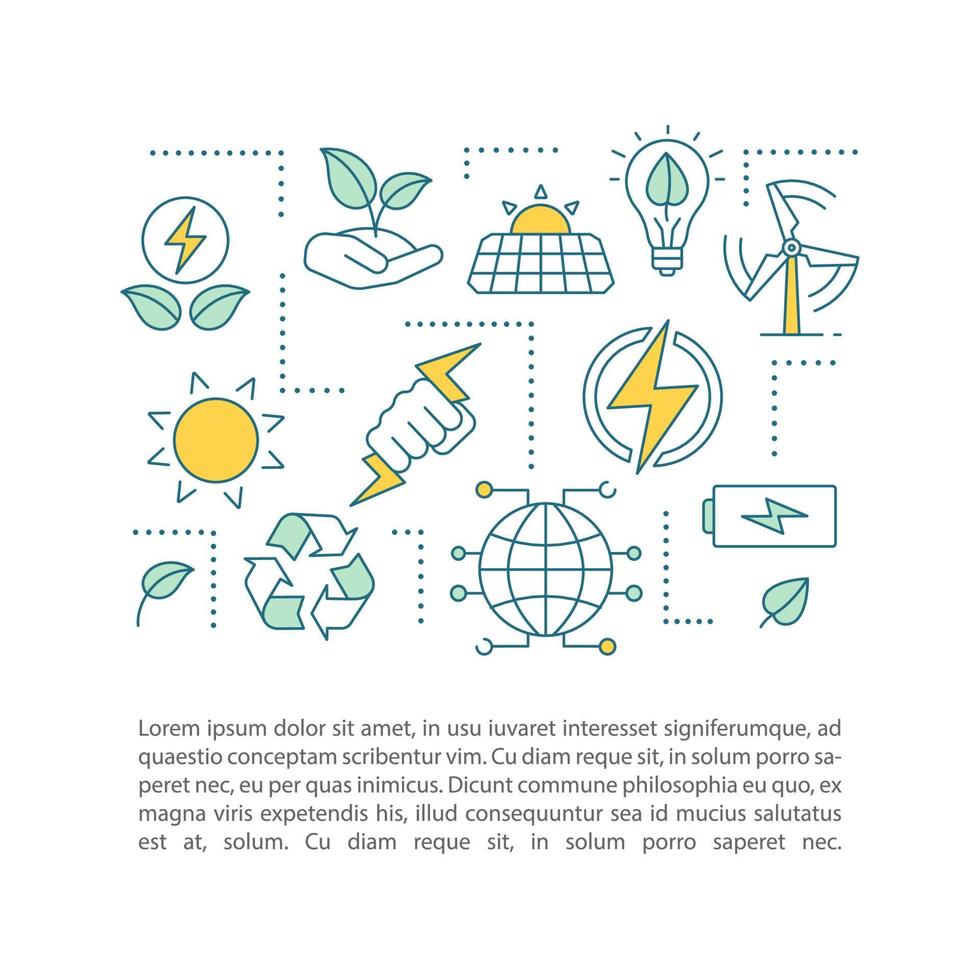 illustrations linéaires de concept d'énergie écologique. technologie verte. énergie alternative. article, brochure, mise en page de magazine. icônes de fine ligne avec des zones de texte. puissance propre. dessin de contour isolé de vecteur