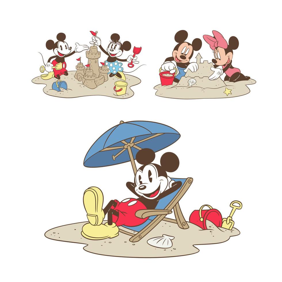 disney Animé personnage ensemble mickey Souris et minnie Souris dans le plage dessin animé vecteur