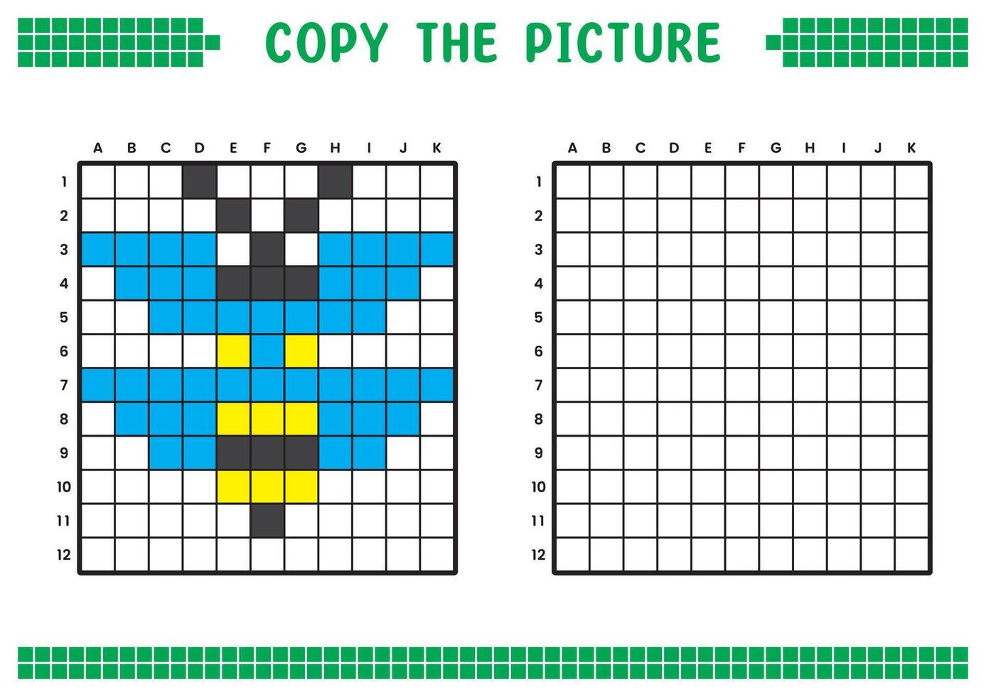 copie le image, Achevée le la grille image. éducatif feuilles de travail dessin avec carrés, coloration cellule domaines. enfants préscolaire activités. dessin animé, pixel art. mon chéri abeille illustration. vecteur