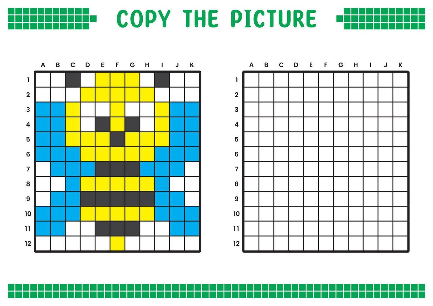 copie le image, Achevée le la grille image. éducatif feuilles de travail dessin avec carrés, coloration cellule domaines. enfants préscolaire activités. dessin animé, pixel art. mon chéri abeille illustration. vecteur