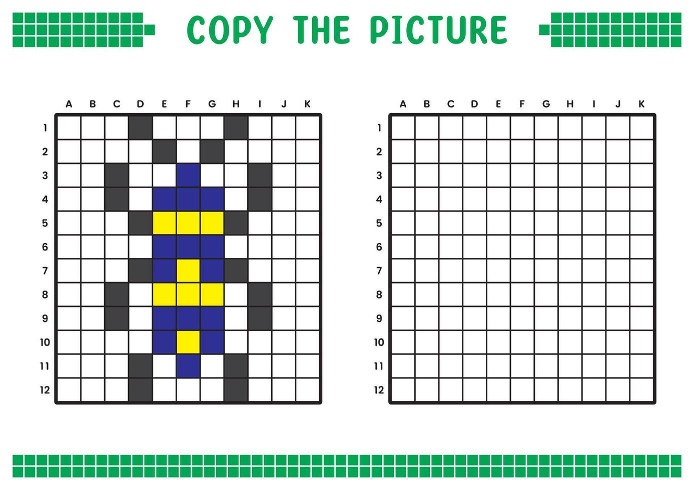 copie le image, Achevée le la grille image. éducatif feuilles de travail dessin avec carrés, coloration domaines. enfants préscolaire activités. dessin animé, pixel art. Jaune bleu scarabée illustration. vecteur