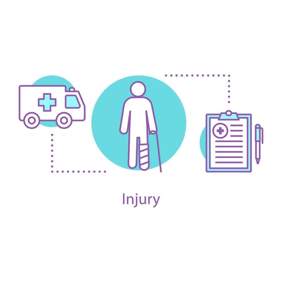 icône de concept de blessure. urgences. illustration de ligne mince idée d'assurance-maladie. accident. dessin de contour isolé de vecteur