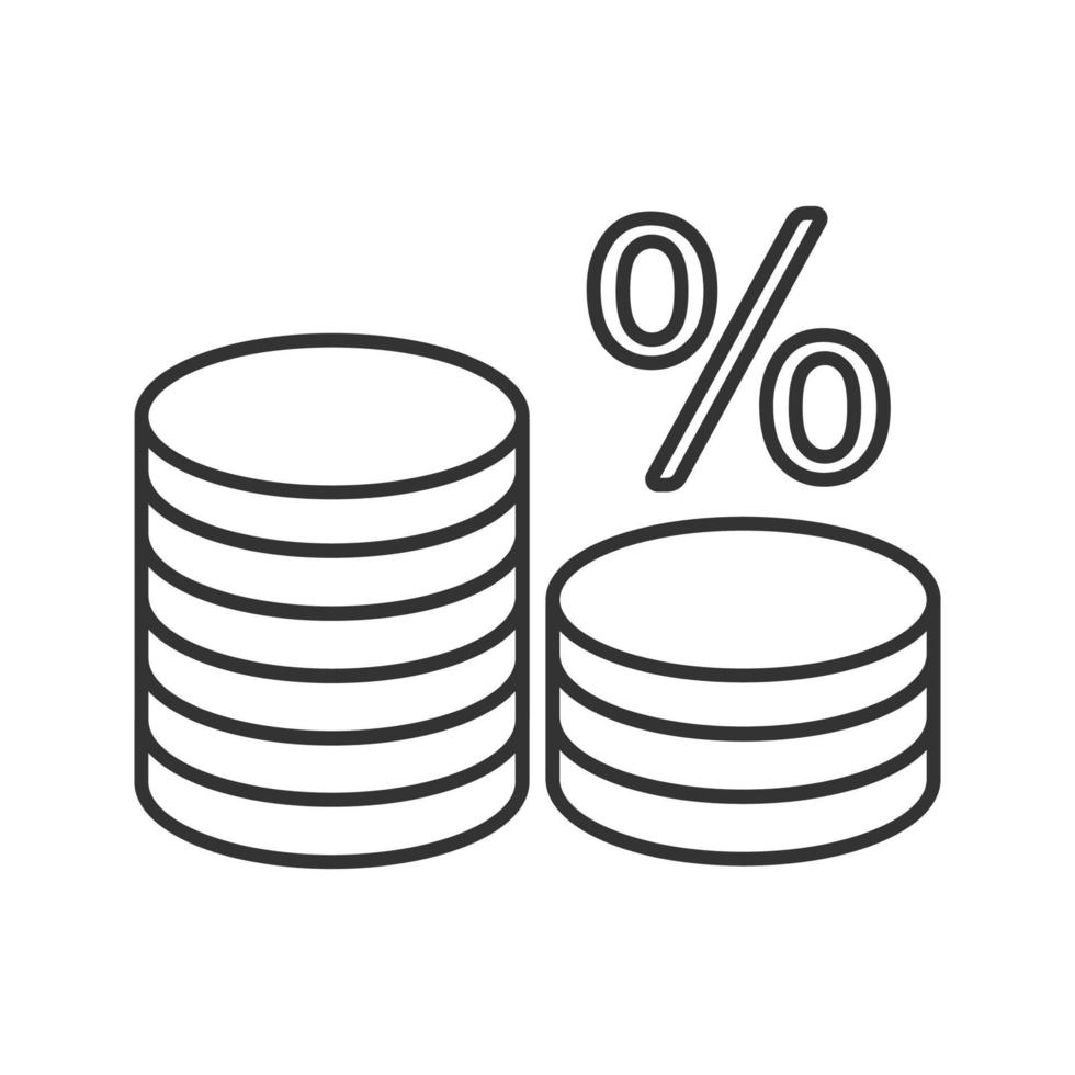 pile de pièces avec icône linéaire de pourcentage. illustration de la ligne mince. symbole de contour. taux d'intérêt. bancaire. économiser de l'argent. dessin de contour isolé de vecteur