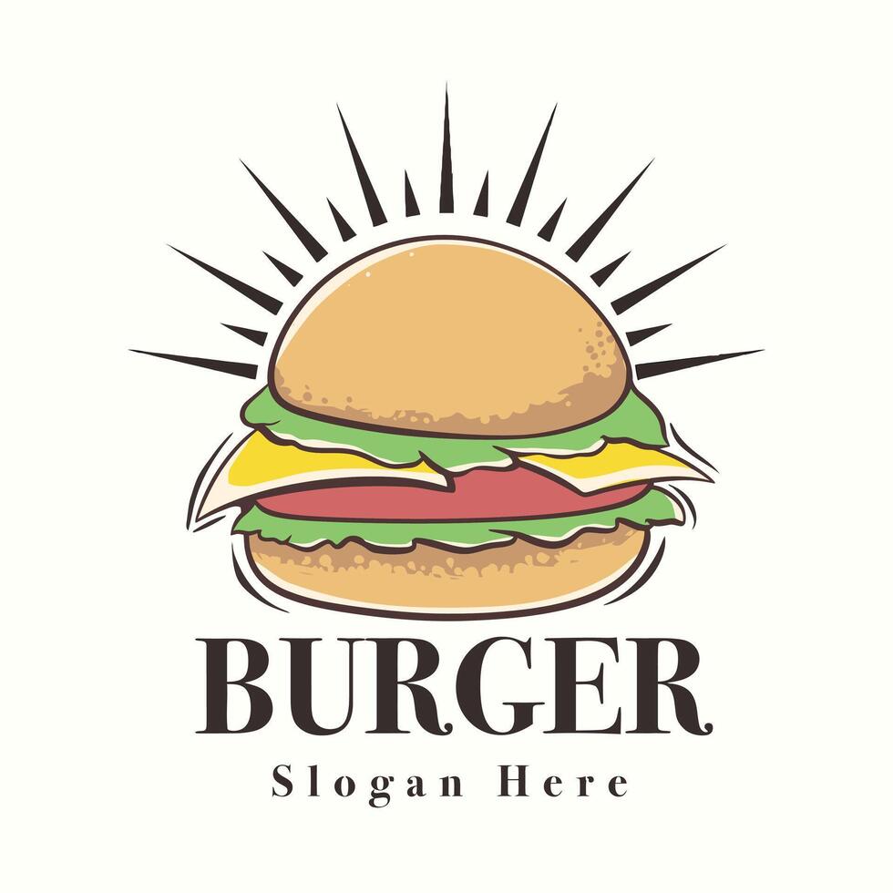 main tiré Burger logos sur blanc Contexte vecteur