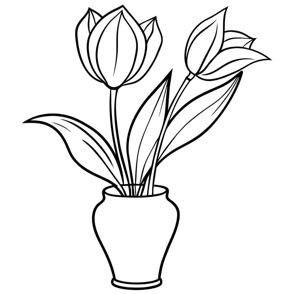 tulipe fleur contour illustration coloration livre page conception, tulipe fleur noir et blanc ligne art dessin coloration livre pages pour les enfants et adultes vecteur