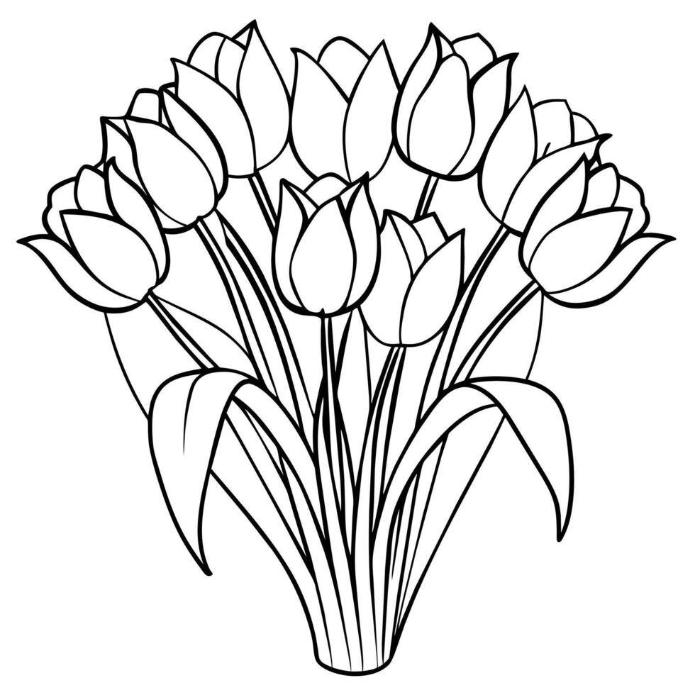 tulipe fleur contour illustration coloration livre page conception, tulipe fleur noir et blanc ligne art dessin coloration livre pages pour les enfants et adultes vecteur