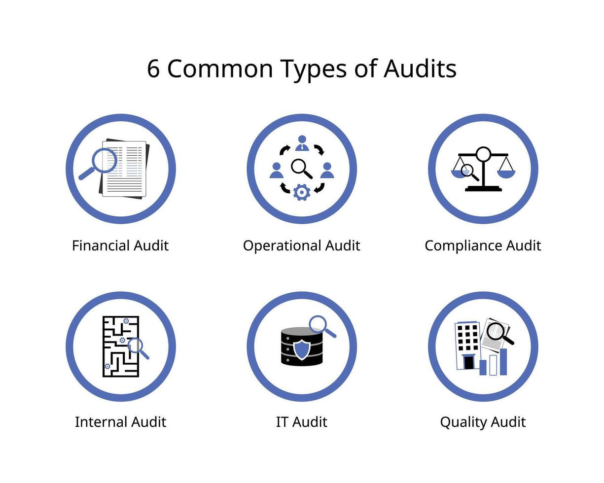 6 commun les types de audits, financier audits, opérationnel, conformité, interne, il , qualité audits vecteur