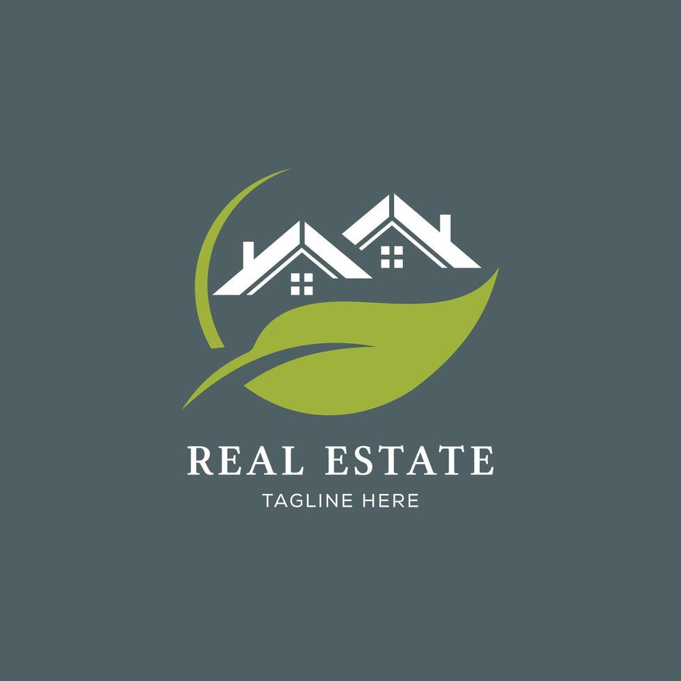 une réel biens logo combine une maison avec une feuille image, soulignant respectueux de la nature les pratiques vecteur