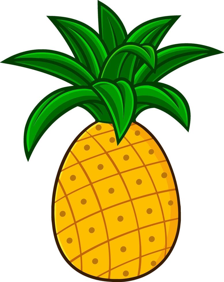 dessin animé ananas fruit avec vert feuilles vecteur