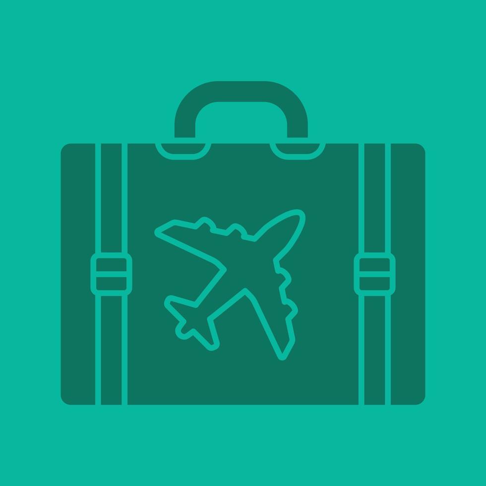 icône de couleur de glyphe de valise de bagage de voyage. symbole de silhouette. valise avec avion. espace négatif. illustration vectorielle isolée vecteur