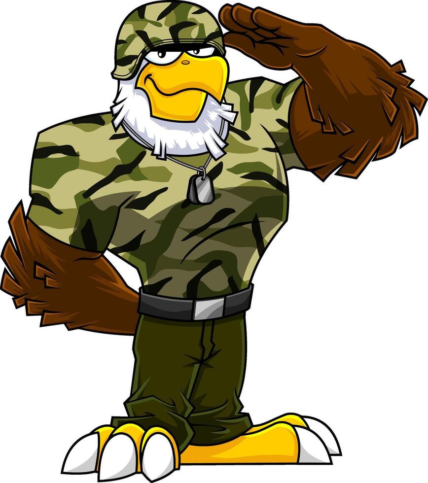 Aigle soldat dessin animé personnage saluer vecteur