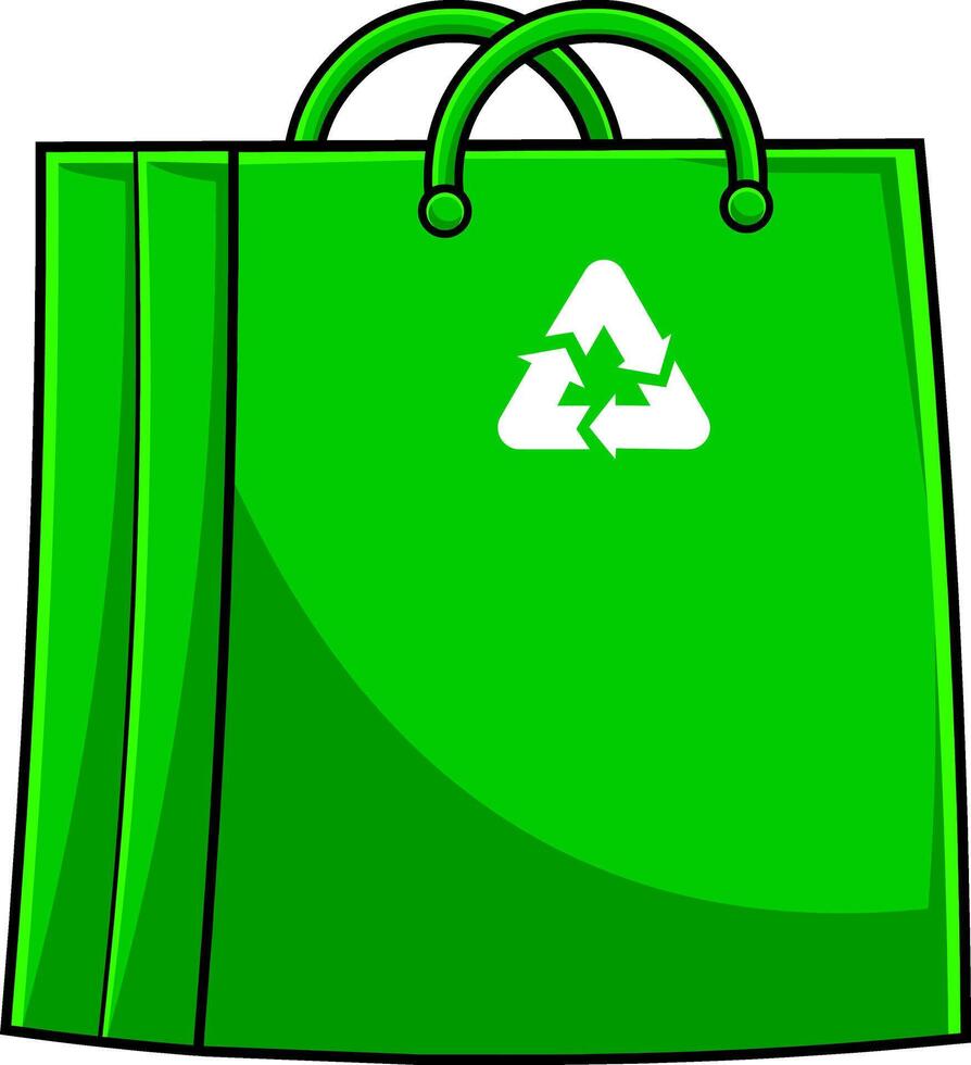 dessin animé vert achats sac avec recyclage symbole vecteur
