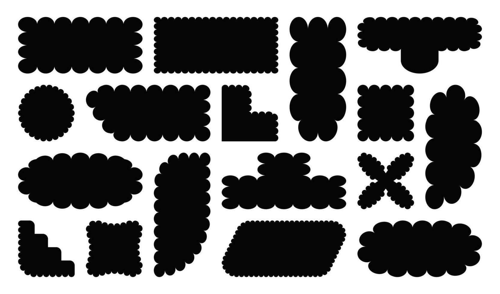 abstrait ondulé géométrique formes dans branché y2k rétro style. noir silhouette de Facile forme pour affiches. conception de graphique minimaliste éléments, zone de texte. cadres de contemporain brutal art vecteur