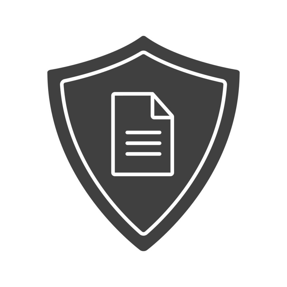 icône de glyphe de sécurité de document personnel. symbole de silhouette. bouclier de protection avec document privé. espace négatif. illustration vectorielle isolée vecteur