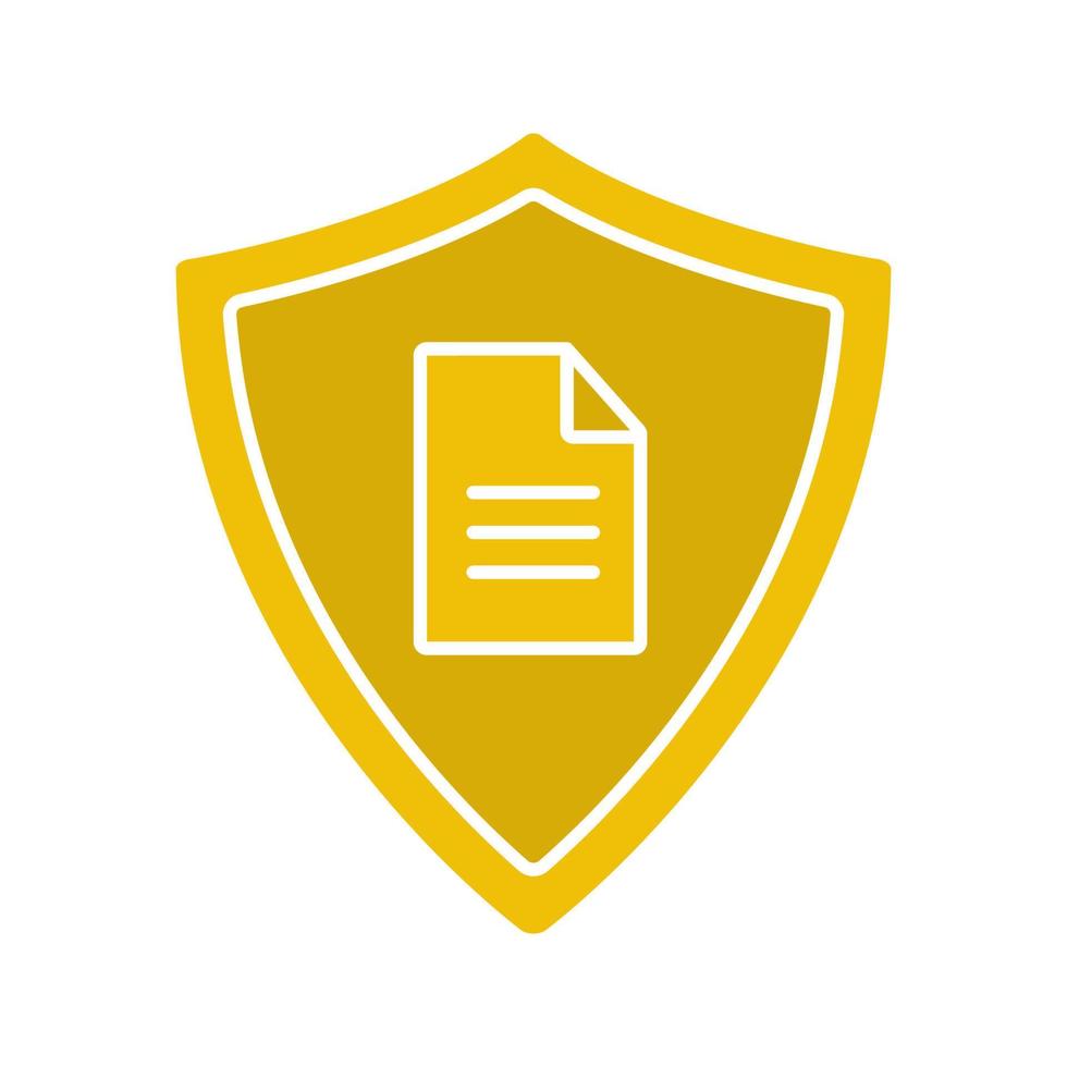 icône de couleur de glyphe de sécurité de document personnel. bouclier de protection avec document privé. symbole de la silhouette sur fond noir. espace négatif. illustration vectorielle vecteur