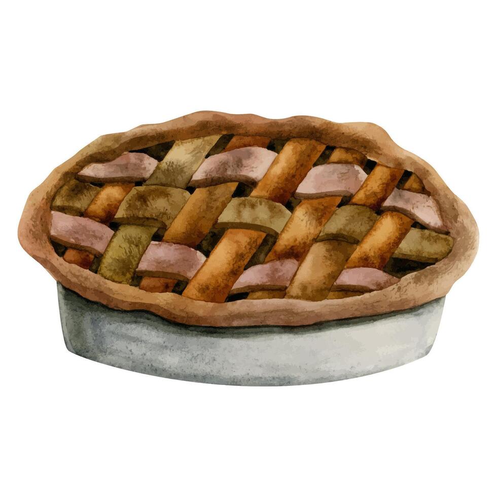 aquarelle rustique Accueil cuit sucré Pomme tarte illustration. main tiré pique-nique boulangerie clipart pour menus, les cafés, dîner invitations vecteur