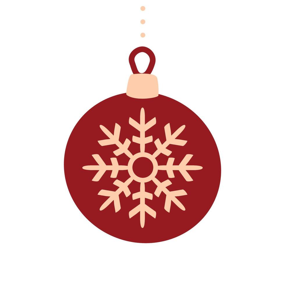cercle rouge Noël arbre jouet avec flocon de neige. illustration dans plat style. saison décoration, Noël et Nouveau année fête, icône isolé sur blanc Contexte. conception modèle. vecteur